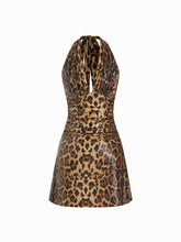 Sequin Leopard Halter Neck Backless A-line Mini Dress