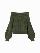 Cable Knit Off-shoulder Lantern Sleeve Oversized Top