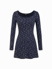 Waffle Scoop Neck Floral A-Line Mini Dress