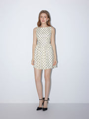 Boat Neck Polka Dot Bowknot Mini Flared Dress