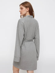 Lace Trim Robe With Belt & Square Neck Ruched Mini Nightdress Loungewear Set