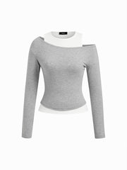 Two Pieces Solid Tank Top With Asymmetrical Neck Top