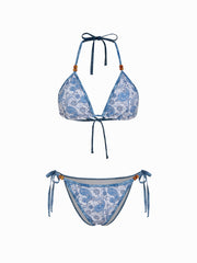 V-neck Paisley Beaded Detail Triangle Bikini Set