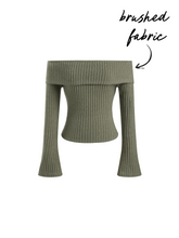 Brushed Fabric Off-shoulder Solid Long Sleeve Top