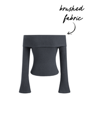 Brushed Fabric Off-shoulder Solid Long Sleeve Top