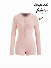 Brushed Fabric Round Neckline Long Sleeve Button Micro Romper