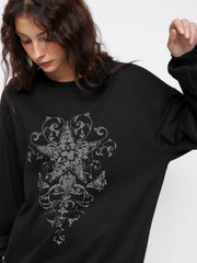 Cotton-blend Round Neckline Star Graphic Oversized Sweatshirt