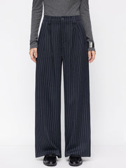 Mid Rise Striped Pleated Wide Leg Trousers