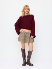 Knit V-neck Bowknot Puff Sleeve Wrap Sweater