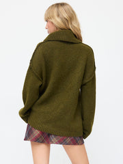 Knit Turtleneck Long Sleeve Oversized Top