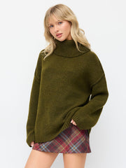 Knit Turtleneck Long Sleeve Oversized Top