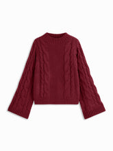 Cable Knit Round Neck Long Bell Sleeve Oversized Sweater