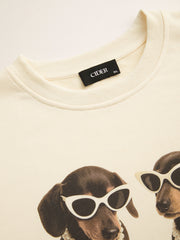 Cotton Cute Dachshund Graphic Oversized Tee Curve & Plus