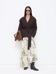 Fringed Wool-blend Knit Wrap Cardigan With Belt