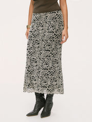 Mid Rise Texture Paisley Lace Mermaid Maxi Skirt