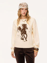 Oversized Horse Graphic Knit Long Sleeve Top