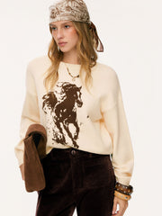 Oversized Horse Graphic Knit Long Sleeve Top