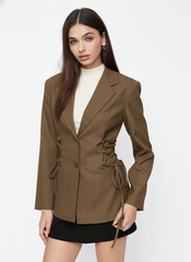 Notch Collar Size Tie Button Oversized Blazer
