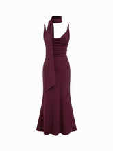 Jersey Cowl Neck Ruched Mermaid Maxi Dress With Scarf