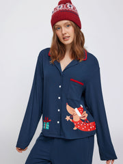 Christmas Dog Graphic Oversized Top & Mid Rise Wide Leg Trousers Loungewear Set