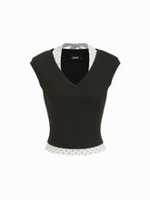V-neck Top & Polka Dot Halter Tie-Back Cami