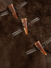 Faux Shearling Collar Deer Print Toggle Button Short Sleeve Jacket