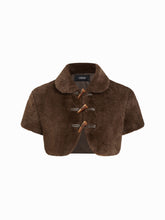 Faux Shearling Collar Deer Print Toggle Button Short Sleeve Jacket
