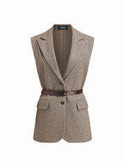Collar Button Blazer Vest With Belt