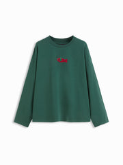 100% Cotton Fish Embroidery Round Neckline Long Sleeve Oversized Tee
