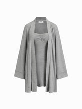 Lace Trim Robe With Belt & Square Neck Ruched Mini Nightdress Loungewear Set