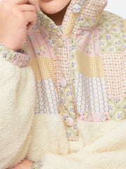 Cotton Fleece Patched Stand Collar Floral Contrasting Binding Sweatshirt Curve & Plus