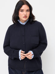 Knit Plaid Round Neck Long Sleeve Ruffle Trim Button Cardigan Curve & Plus
