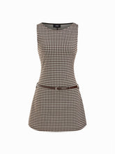 Round Neck Plaid A-line Mini Dress With Belt