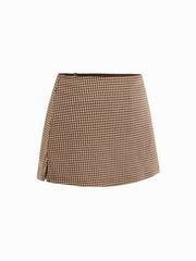 Jacquard Houndstooth Low Rise Split Mini Skort