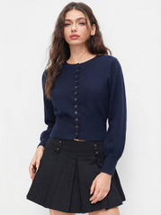 Knit Round Neckline Button Cinched Waist Oversized Cardigan