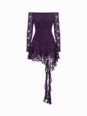 Cotton-blend Lace Off-shoulder Floral Ruffle Hem Mini Dress