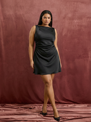 Satin Boat Neck Ruched Mini Dress Curve & Plus