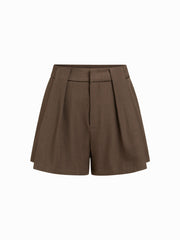 Mid Rise Zipper Pleated Shorts