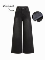 High Stretch Cider Denim Fleece-lined High Rise Wide Leg Jeans