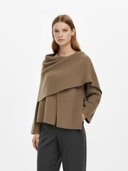 Knit Asymmetrical Neck Split Scarf Cardigan
