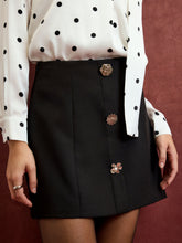 Mid Rise A-line Mini Skirt With Floral Metal Button
