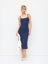 100% Cotton Textured Scoop Neck Bowknot Lettuce Hem Mermaid Midi Dress