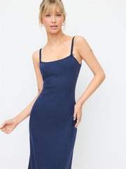 100% Cotton Textured Scoop Neck Bowknot Lettuce Hem Mermaid Midi Dress
