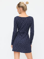 Waffle Scoop Neck Floral A-Line Mini Dress