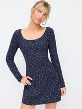 Waffle Scoop Neck Floral A-Line Mini Dress