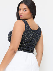 Cotton-blend Ditsy Floral Scoop Neck Bowknot Cami Top Curve & Plus