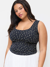 Cotton-blend Ditsy Floral Scoop Neck Bowknot Cami Top Curve & Plus