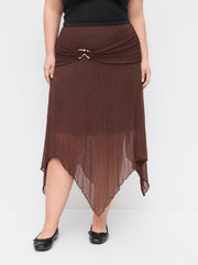 Texture Low Rise Metal Detail Hanky Hem Midi Skirt Curve & Plus