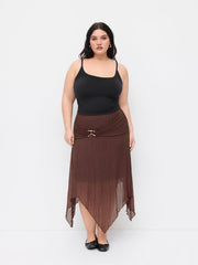 Texture Low Rise Metal Detail Hanky Hem Midi Skirt Curve & Plus