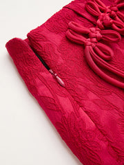 Jacquard Floral High Rise Chinese Knot Mini Skirt
